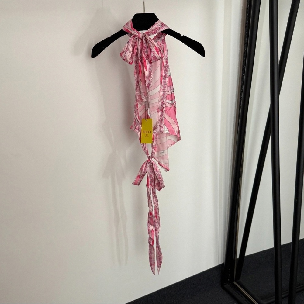 Emilio Pucci Pink Halter-Neck Backless Tank Top Y2K Resort - Picture 2 of 8
